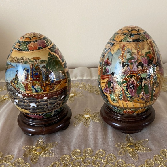 Set of 2 vintage oriental hand painted satsuma egg - Picture 1 of 12